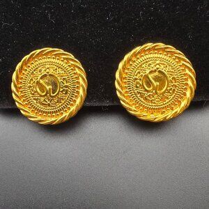 St. Johns Vintage Gold Tone Clip Earrings Coin-Like Twisted Rope Edge Elegant